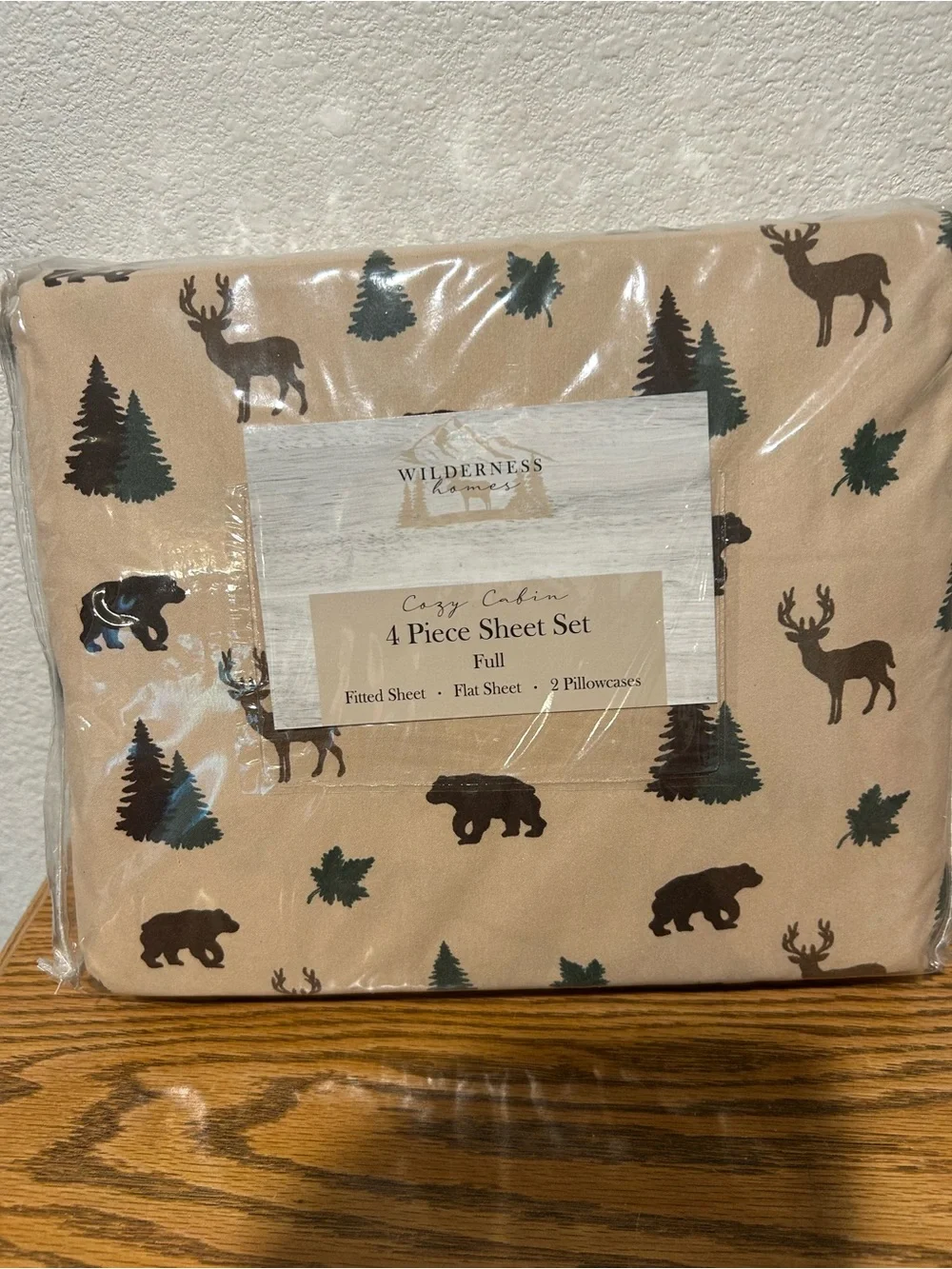 Cozy Cabin Full Sheet Set in Tan with Forest Print